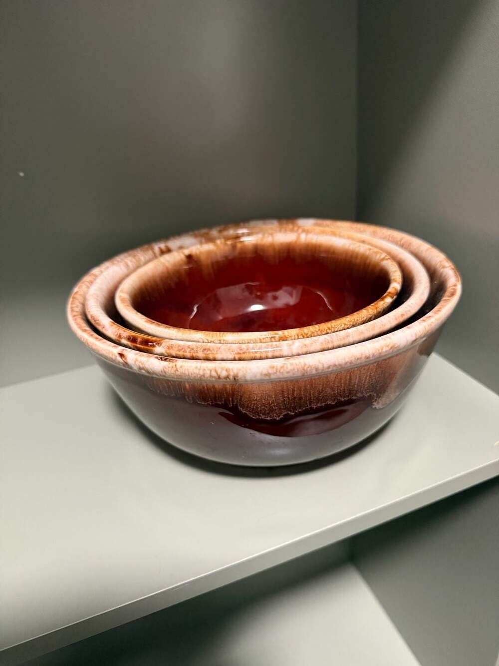 McCoy Pottery Brown Drip Glaze Nesting Bowls Set